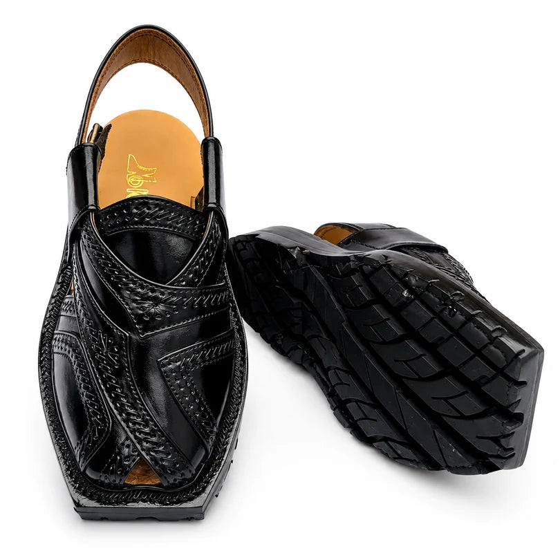 Markhor Black Norozi Chappal With Double Tyre Sole 2024