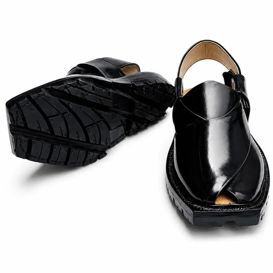 Black Plain Norozi Chappal With Double Tyre Sole