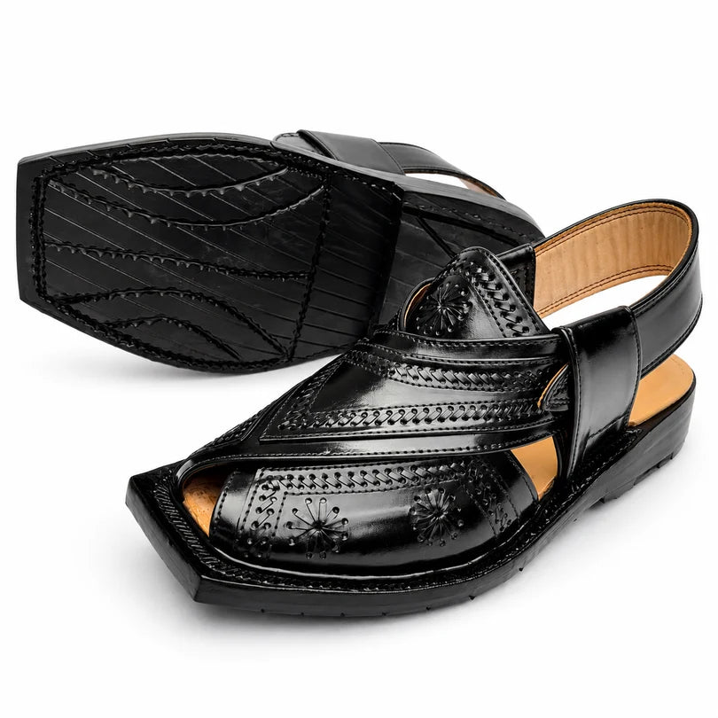 Markhor Black Norozi Chappal With Single Tyre Sole 2025