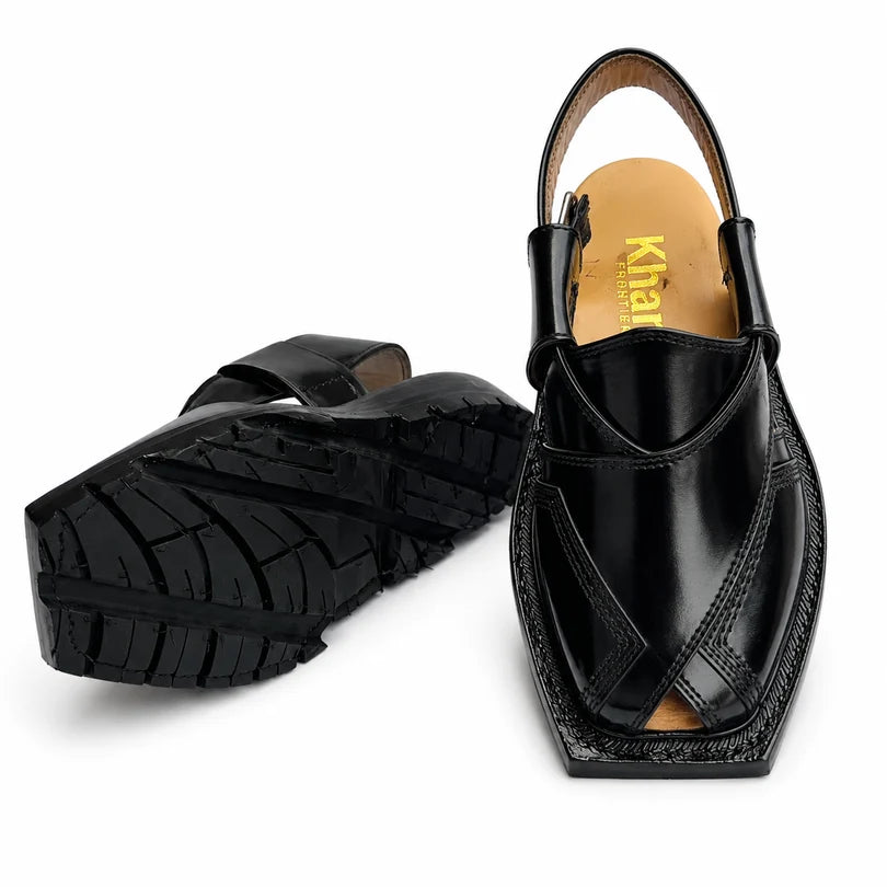 Half Taki Black Norozi Chappal With Double Tyre Sole