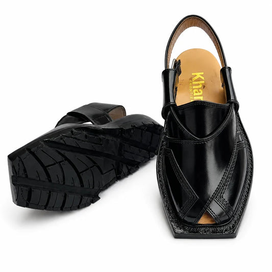 Half Taki Black Norozi Chappal With Double Tyre Sole