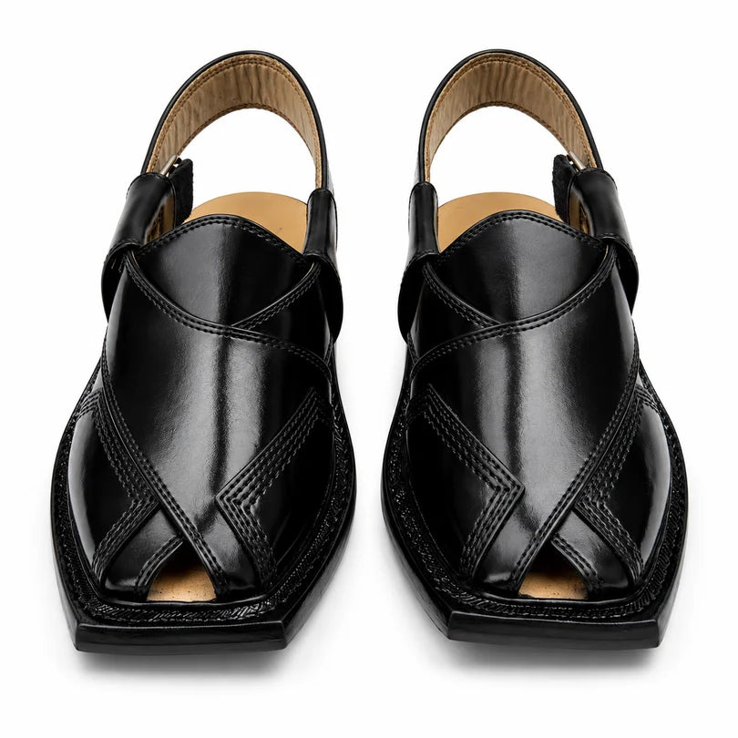 Half Taki Black Norozi Chappal With Single Tyre Sole