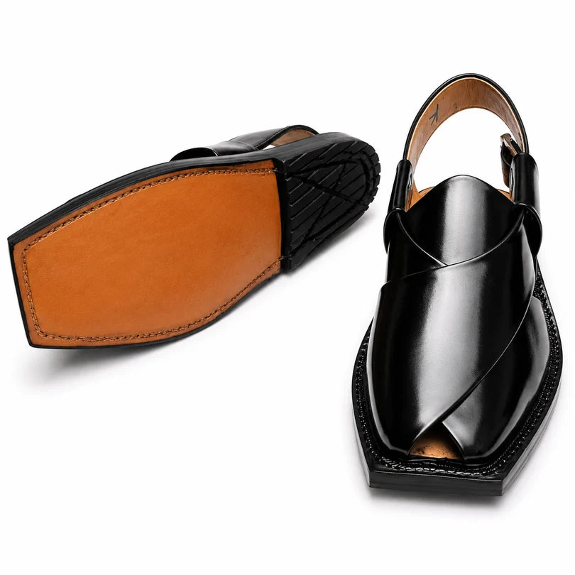 Black Single Leather Sole Plain Norozi Chappal
