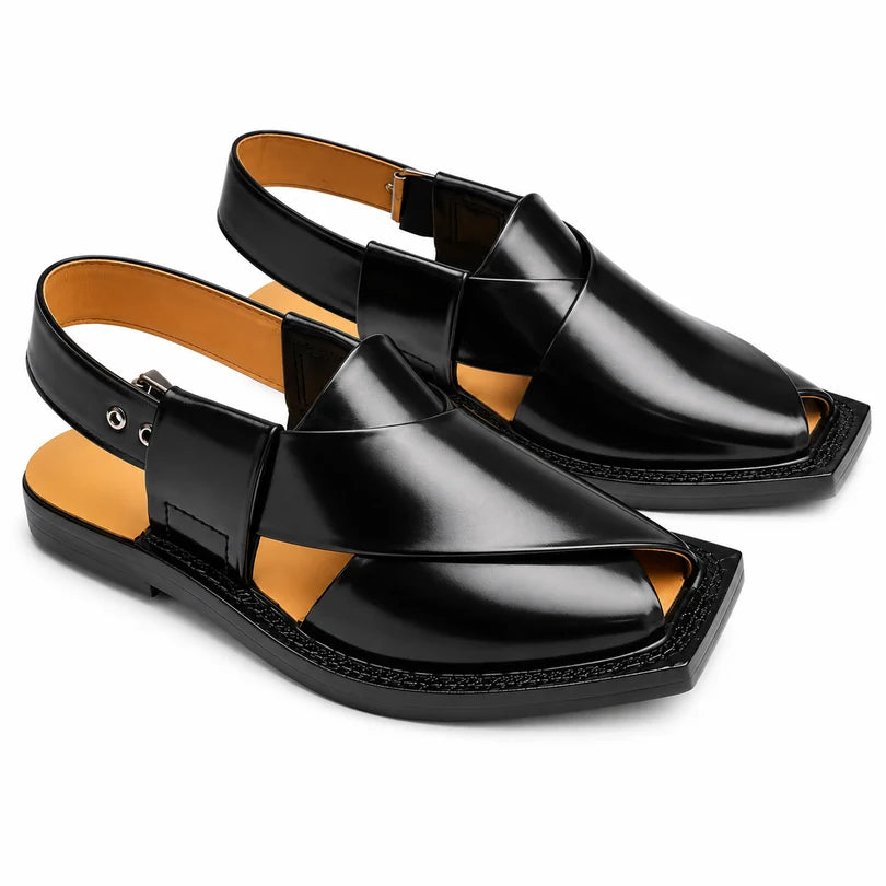 Black Single Leather Sole Plain Norozi Chappal