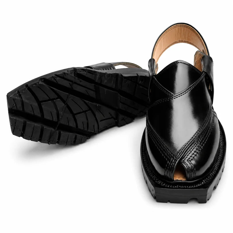 Black Norozi Chappal With Double Tyre Sole