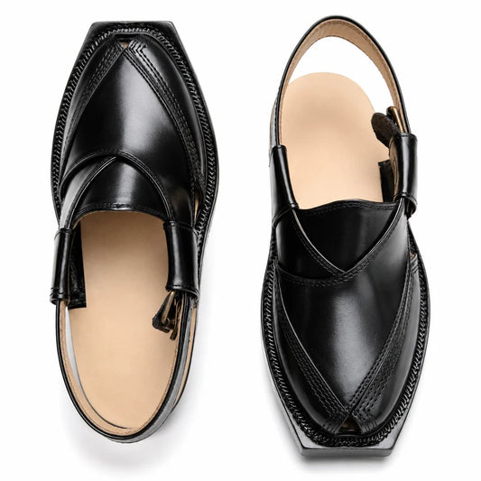 Black Norozi Chappal With Double Tyre Sole