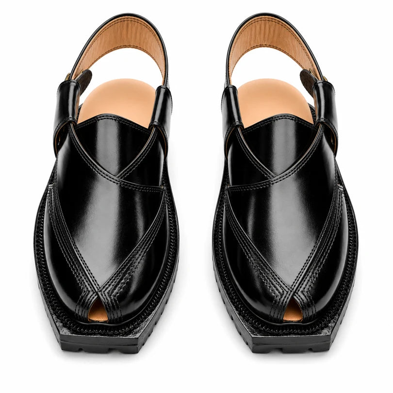 Black Norozi Chappal With Double Tyre Sole