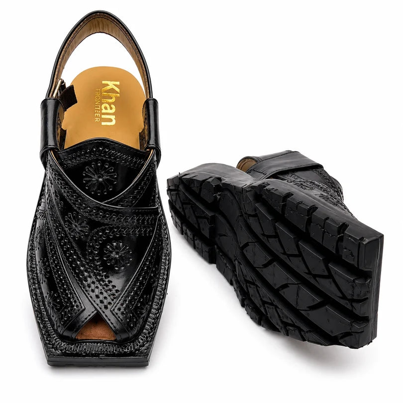 Markhor Black Norozi Chappal With Double Tyre Sole