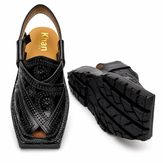 Markhor Black Norozi Chappal With Double Tyre Sole
