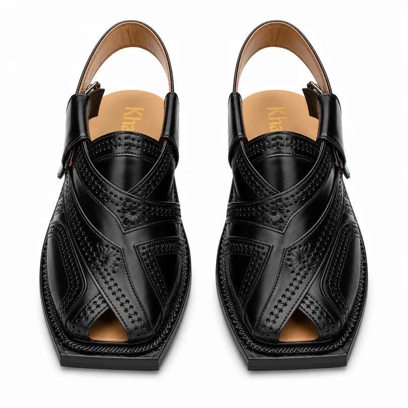 Markhor Black Norozi Chappal With Single Tyre Sole 2024