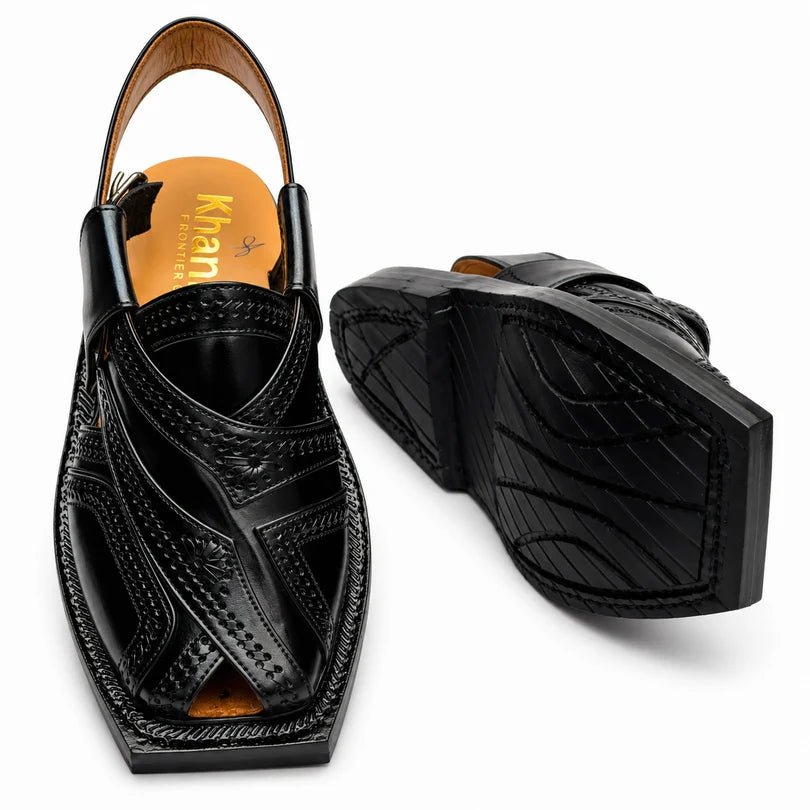 Markhor Black Norozi Chappal With Single Tyre Sole 2024