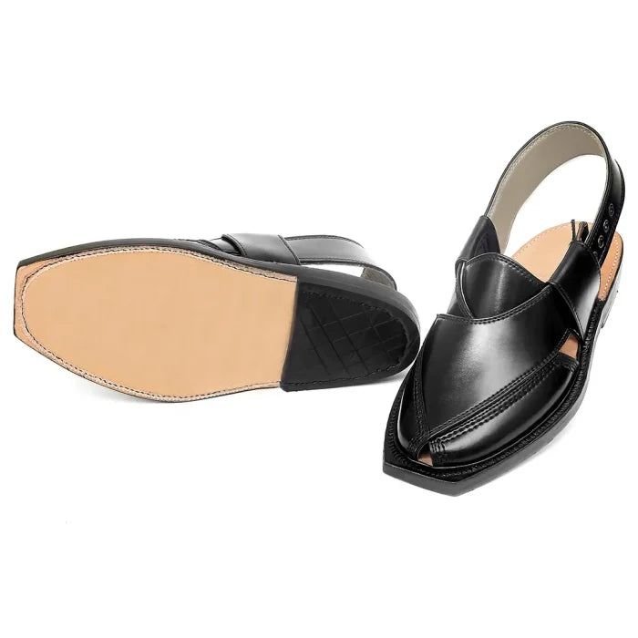 Black Single Sole Norozi Chappal With Leather Sole