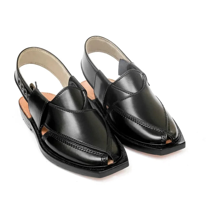 Black Single Sole Norozi Chappal With Leather Sole