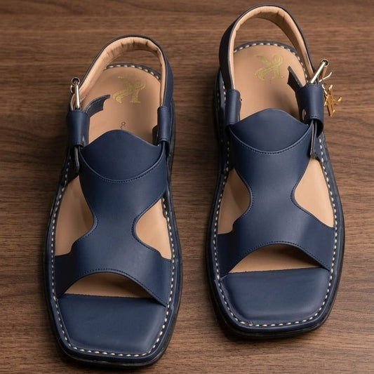 Handmade Blue Kohati Chappal – Premium Leather Craftsmanship