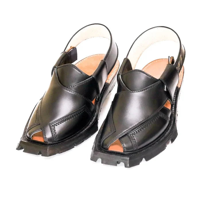 Black Half Taki Shikari Norozi Chappal With Tyre Sole