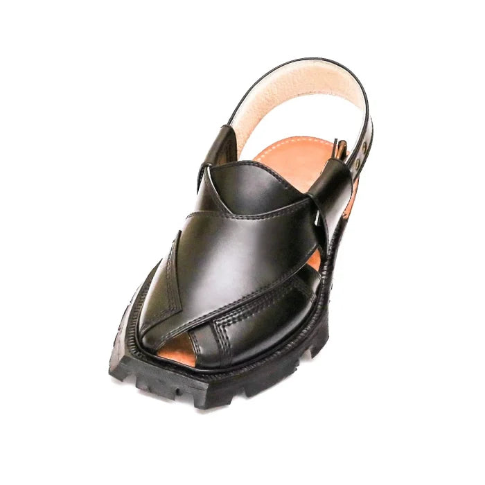 Black Half Taki Shikari Norozi Chappal With Tyre Sole