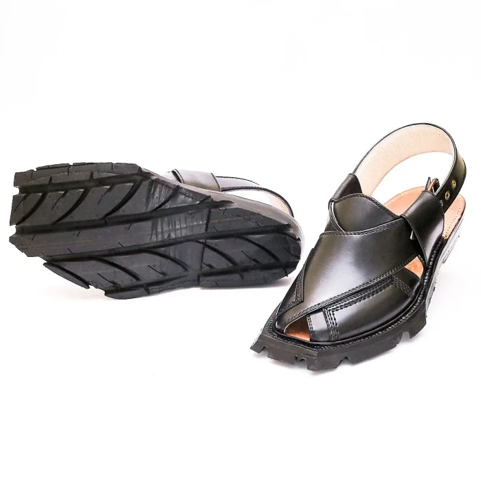 Black Half Taki Shikari Norozi Chappal With Tyre Sole
